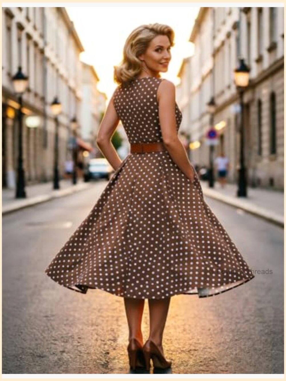 Sleeveless O-Neck A-Line Midi Swing Dress Zip Back - Picture 3 of 7